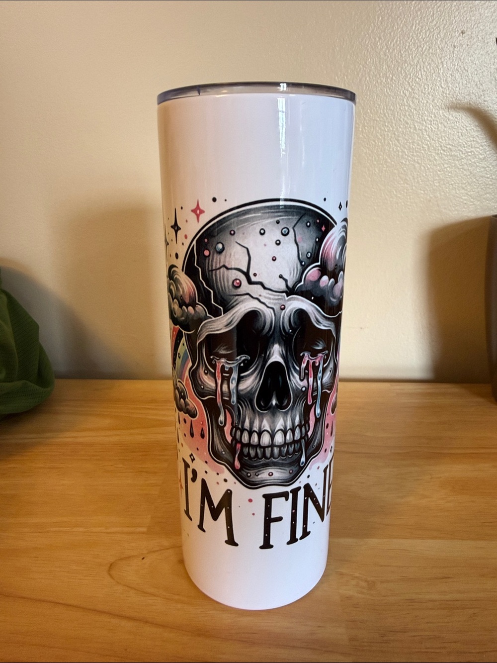 White Skull Graphic Tumbler - I'm Fine